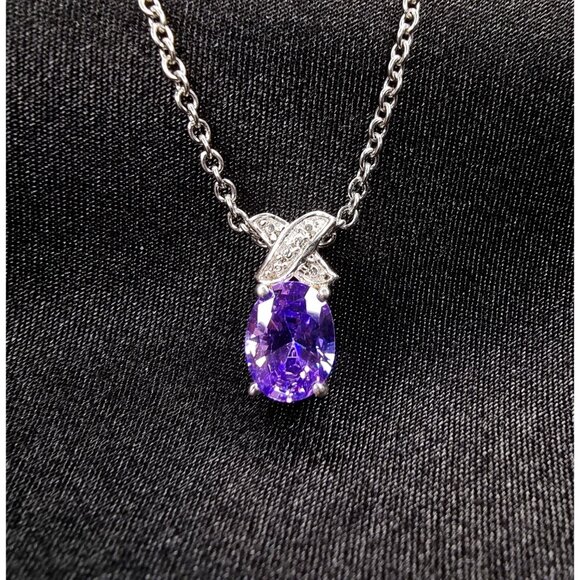 STS Signed 925 Sterling Silver Amethyst Pendant Necklace - Picture 4 of 6